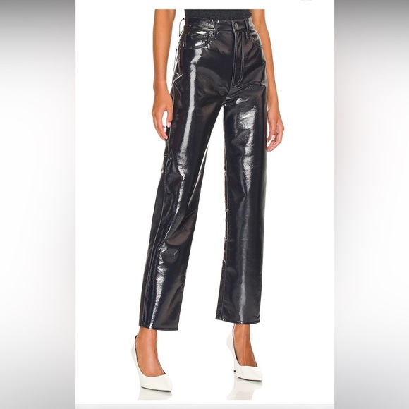 NWOT AGOLDE Recycled Leather 90s Pinch Waist Pants in Shadow Patent Size 30 - Picture 2 of 14